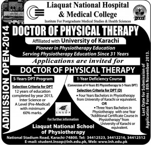 Liaquat National Hospital and Medical College Karachi Admission Notice 2013